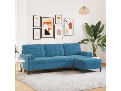 vidaXL 3místná pohovka s podnožkou modrá 210 cm samet