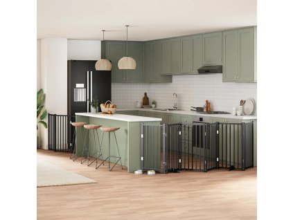 vidaXL Zábrana pro psy s dvířky skládací 9 panelů černá 450 cm topol