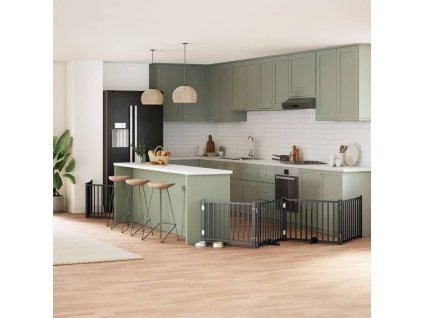 vidaXL Zábrana pro psy s dvířky skládací 8 panelů černá 640 cm topol