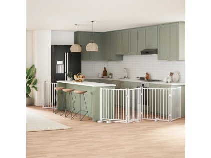 vidaXL Zábrana pro psy s dvířky skládací 8 panelů bílá 640 cm topol