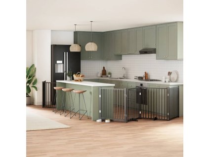 vidaXL Zábrana pro psy s dvířky skládací 6 panelů černá 480 cm topol