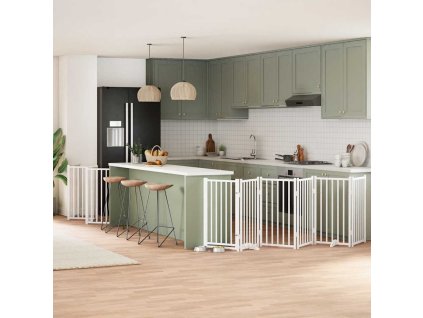 vidaXL Zábrana pro psy s dvířky skládací 12 panelů bílá 600 cm topol