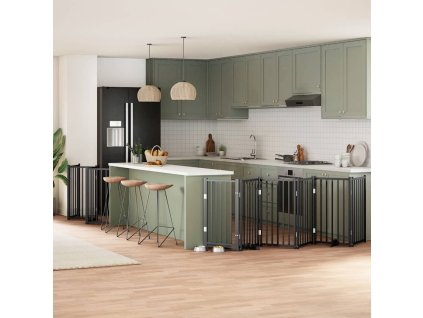 vidaXL Zábrana pro psy s dvířky skládací 12 panelů černá 600 cm topol