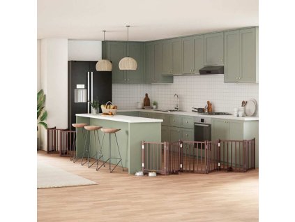 vidaXL Zábrana pro psy s dvířky skládací 12 panelů hnědá 600 cm topol