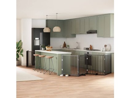 vidaXL Zábrana pro psy s dvířky skládací 8 panelů černá 640 cm topol