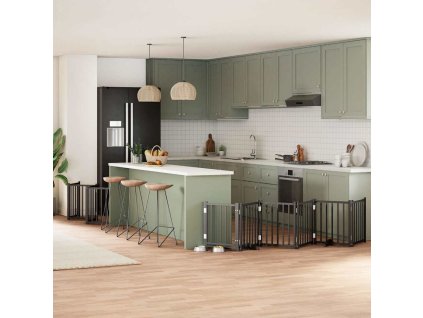 vidaXL Zábrana pro psy s dvířky skládací 12 panelů černá 600 cm topol