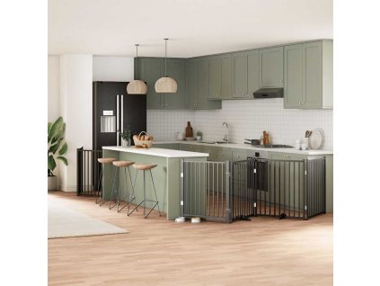 vidaXL Zábrana pro psy s dvířky skládací 10 panelů černá 800 cm topol