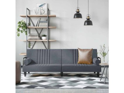 vidaXL Rozkládací pohovka s područkami tmavě šedá samet