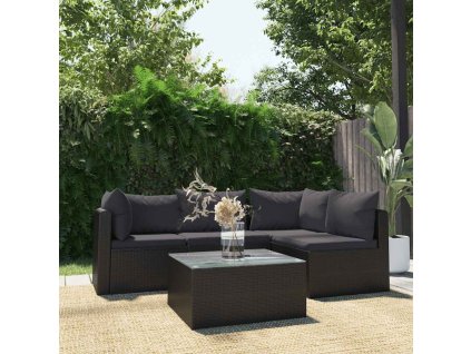 vidaXL 5dílná zahradní sedací souprava s poduškami polyratan černá