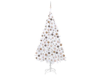 vidaXL Umělý vánoční stromek s LED a sadou koulí bílý 240 cm