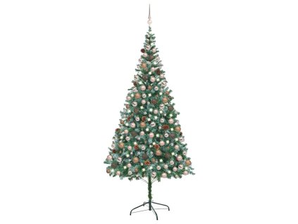 vidaXL Umělý vánoční stromek LED osvětlení sada koulí a šišky 210 cm