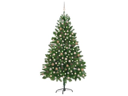 vidaXL Umělý vánoční stromek s LED a sadou koulí 210 cm zelený
