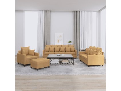 vidaXL 4dílná sedací souprava s poduškami hnědá samet