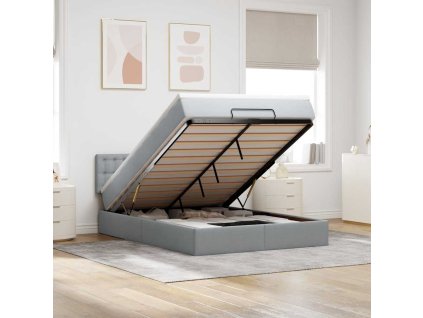 vidaXL Osmanská postel s matrací & LED světle šedá 140x190 cm látka