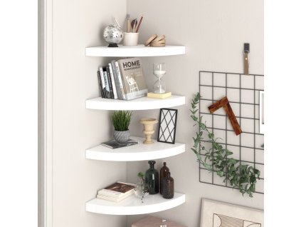 323909 vidaXL Floating Corner Shelves 4 pcs High Gloss White 35x35x3,8 cm MDF
