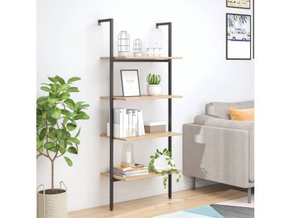 vidaXL 4patrová opěrná police světle hnědá a černá 64 x 35 x 152,5 cm