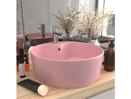 vidaXL Luxusní umyvadlo s přepadem matné růžové 36 x 13 cm keramické