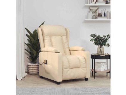vidaXL Masážní křeslo krémové textil