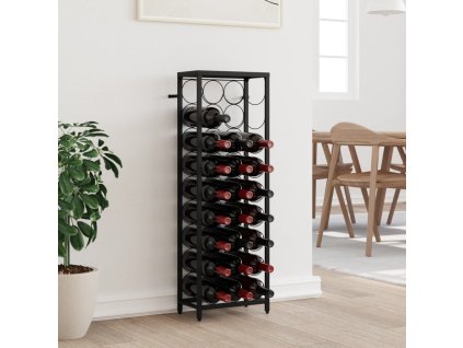 vidaXL Stojan na víno na 27 lahví černý 34 x 18 x 100 cm tepané železo
