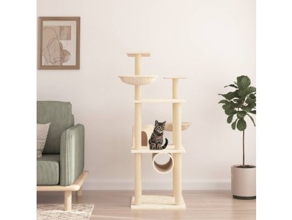 vidaXL Škrabadlo pro kočky se sisalovými sloupky krémové 141 cm