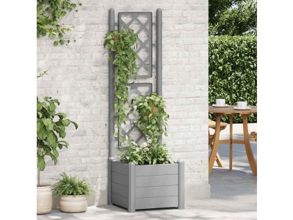 vidaXL Zahradní truhlík s treláží 43 x 43 x 142 cm PP kamenný šedý