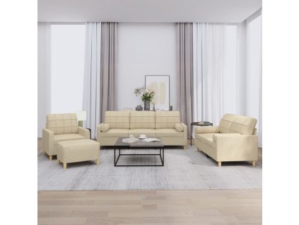 vidaXL 4dílná sedací souprava s polštáři krémová textil