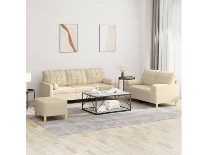 vidaXL 3dílná sedací souprava s polštáři krémová textil