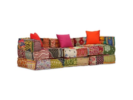 vidaXL 3místný modulární pouf patchwork textil