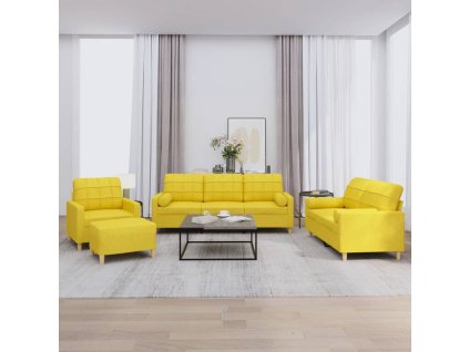 vidaXL 4dílná sedací souprava s polštáři světle žlutá textil