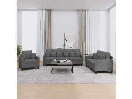 vidaXL 3dílná sedací souprava s polštáři tmavě šedá textil