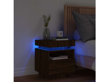 vidaXL Noční stolek s LED osvětlením hnědý dub 40 x 39 x 48,5 cm