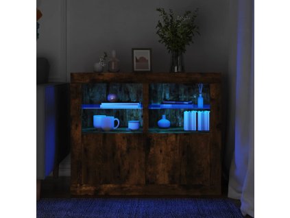 vidaXL Odkládací skříňky s LED osvětlením 2 ks kouřový dub kompozit