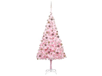 vidaXL Umělý vánoční stromek s LED a sadou koulí růžový 240 cm PVC