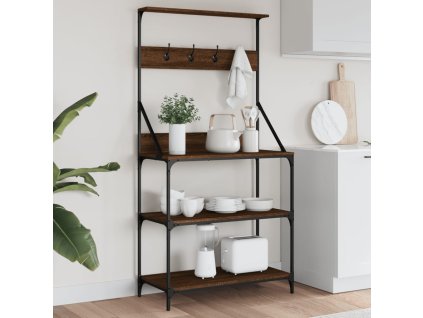 vidaXL Pekařský regál s háčky 4patrový hnědý dub kompozitní dřevo