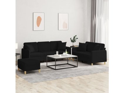 vidaXL 3dílná sedací souprava s polštáři černá textil