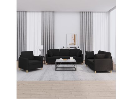 vidaXL 3dílná sedací souprava s polštáři černá textil