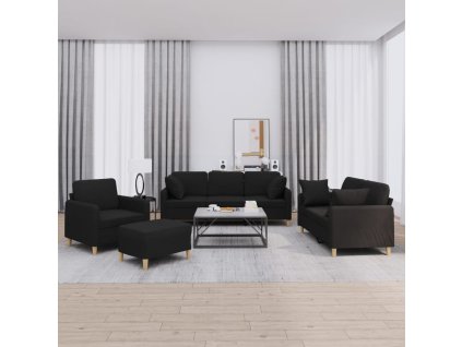 vidaXL 4dílná sedací souprava s polštáři černá textil
