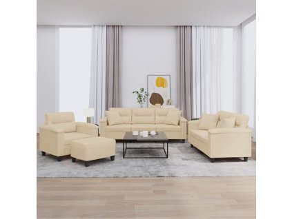 vidaXL 4dílná sedací souprava s polštáři krémová tkanina z mikrovlákna