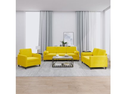 vidaXL 3dílná sedací souprava s polštáři žlutá samet