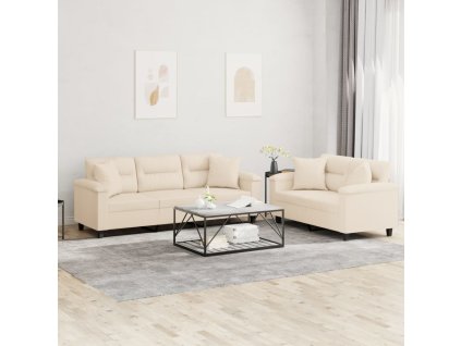 vidaXL 2dílná sedací souprava s polštáři béžová tkanina z mikrovlákna