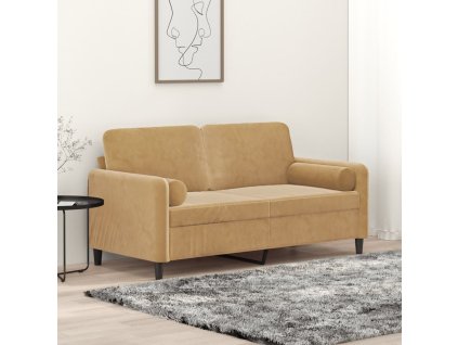 vidaXL 2místná pohovka s polštáři hnědá 140 cm samet