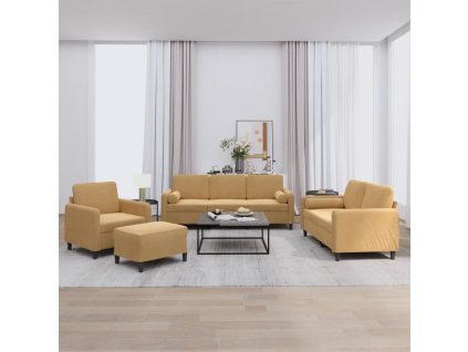 vidaXL 4dílná sedací souprava s polštáři hnědá samet