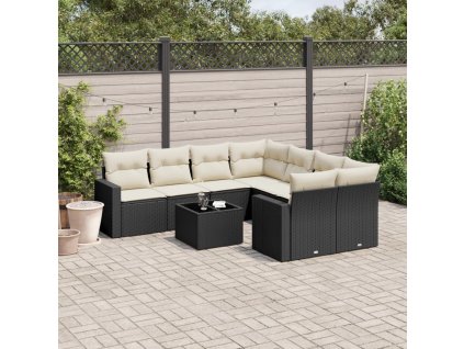 vidaXL 9dílná zahradní sedací souprava s poduškami černá polyratan
