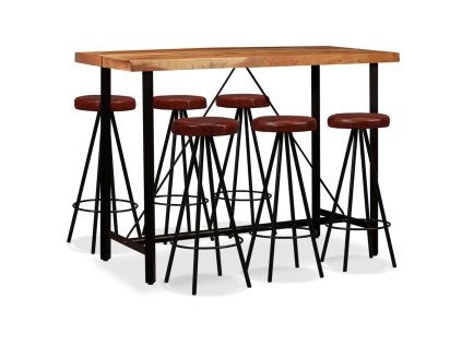 vidaXL Barový set 7 kusů masivní akáciové dřevo a pravá kůže