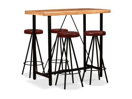 vidaXL Barový set 5 kusů masivní akáciové dřevo a pravá kůže