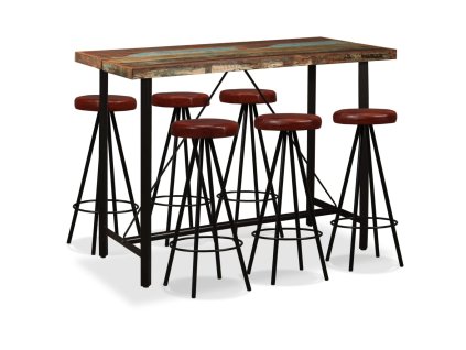 vidaXL Barový set 7 kusů masivní recyklované dřevo a pravá kůže