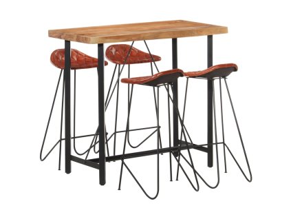 vidaXL 5dílný barový set masivní dřevo a pravá kůže