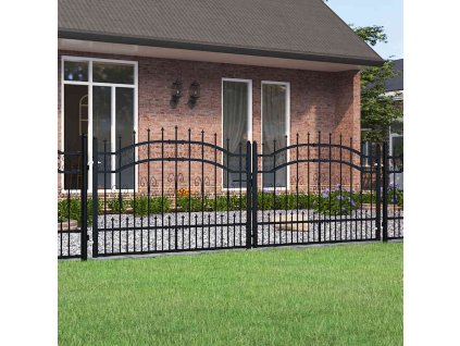 vidaXL Plotová branka s kopím nahoře černá 305 x 100 cm, práškově lakovaná ocel