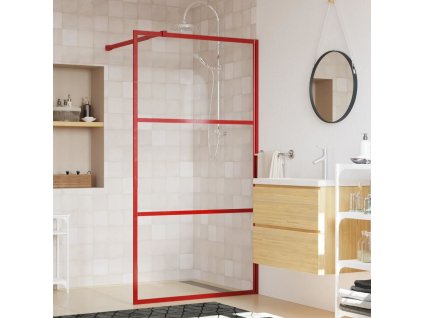 vidaXL Zástěna do průchozí sprchy čiré ESG sklo červená 100 x 195 cm