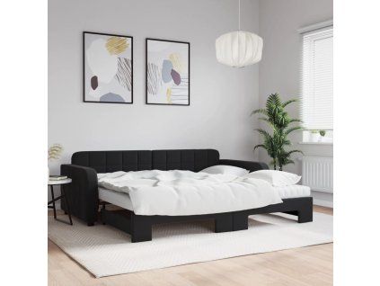 vidaXL Válenda s přistýlkou a matracemi černá 90 x 200 cm samet